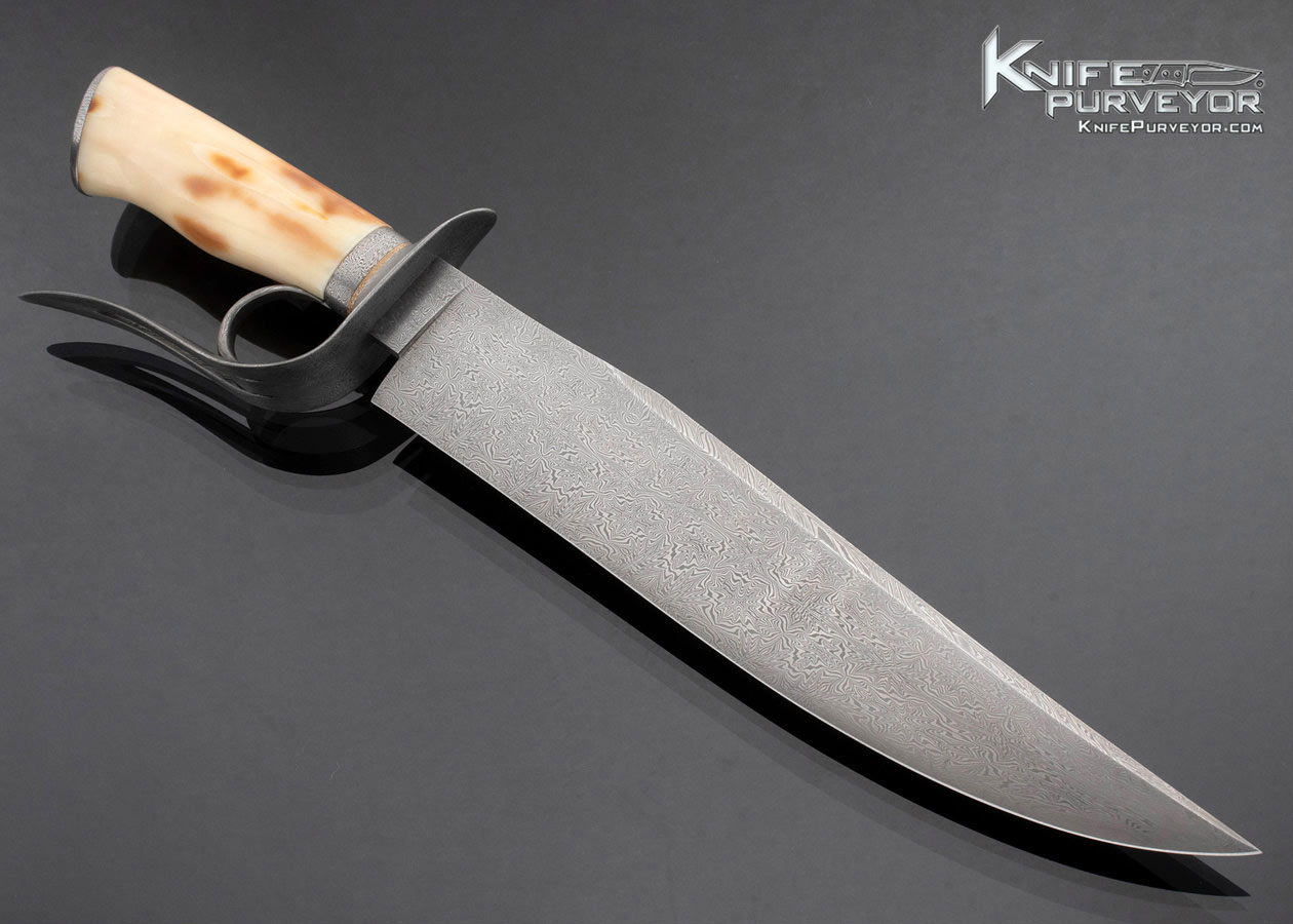 David Lisch Custom Knife Sole Authorship Mosaic Damascus and Fossil Walrus Split Ring Bowie - Image 3