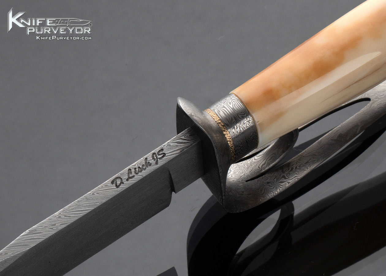 David Lisch Custom Knife Sole Authorship Mosaic Damascus and Fossil Walrus Split Ring Bowie - Image 4