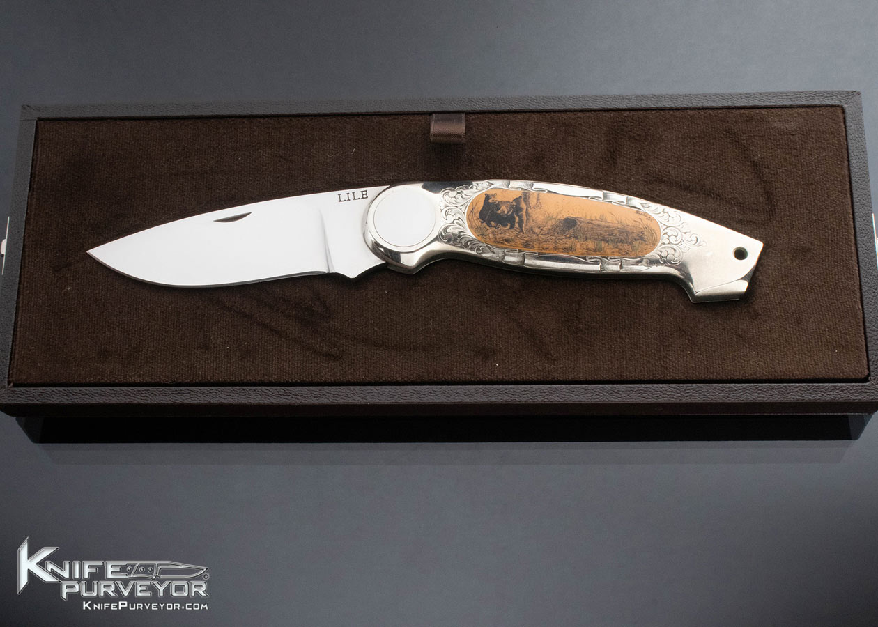 Jimmy Lile Custom Knife Faustina Mead Scrimshawed Micarta Button Lock - Image 5