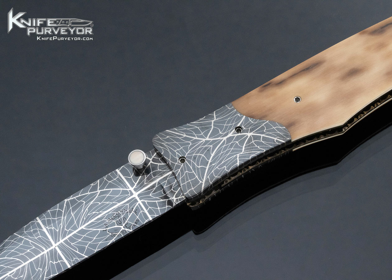 Lloyd McConnell Custom Knife Mammoth and Blued Robert Eggerling Mosaic Damascus Linerlock - Image 2