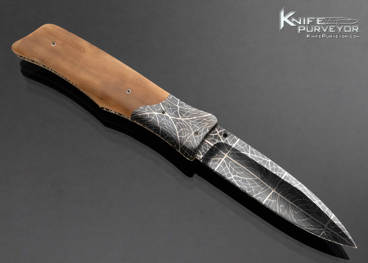 Lloyd McConnell Custom Knife Mammoth and Blued Robert Eggerling Mosaic Damascus Linerlock - Image 4