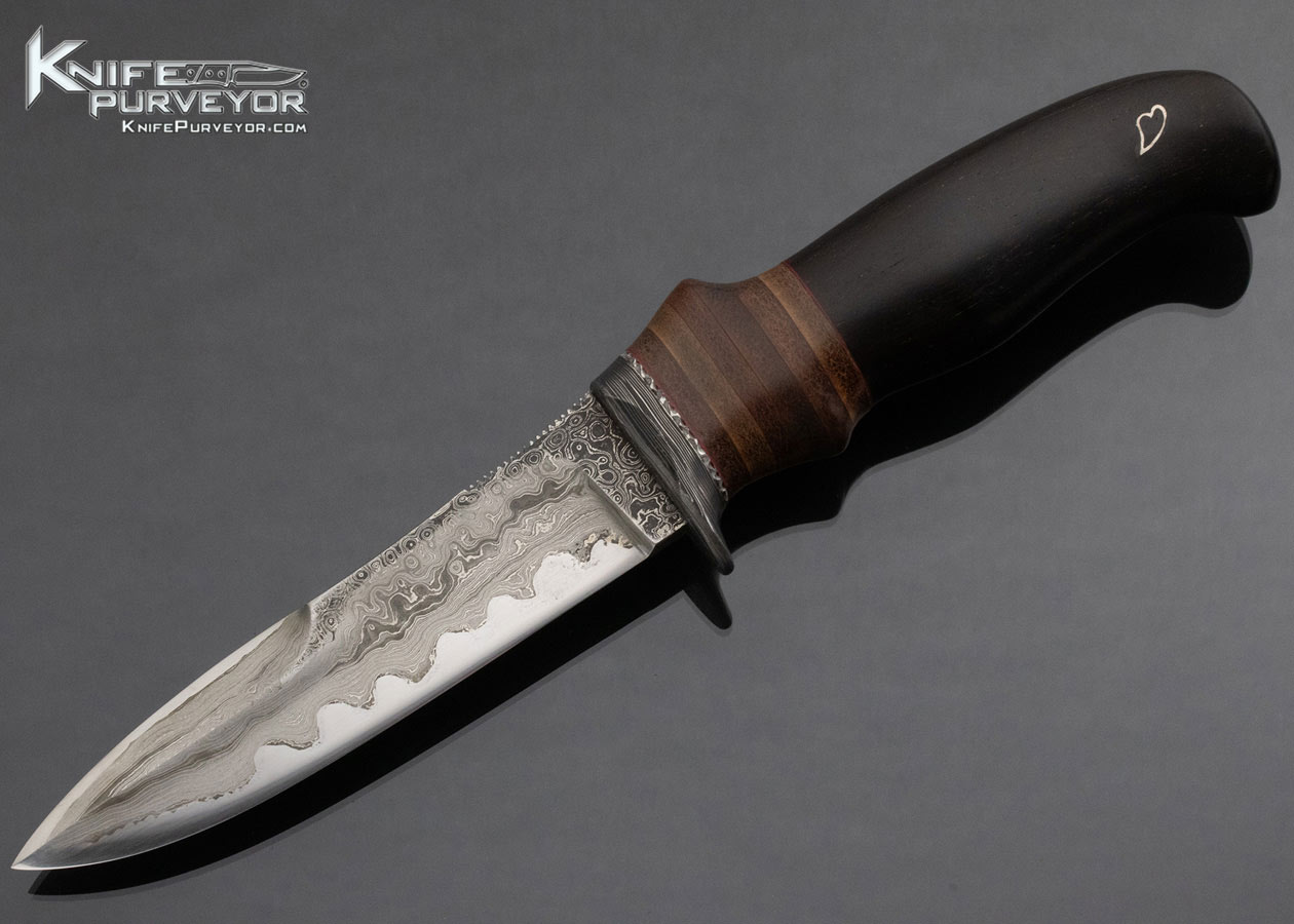 Machida Custom Knife San Mai Damascus African Blackwood and Leather Wrapped Chute Knife with Sheath 15083