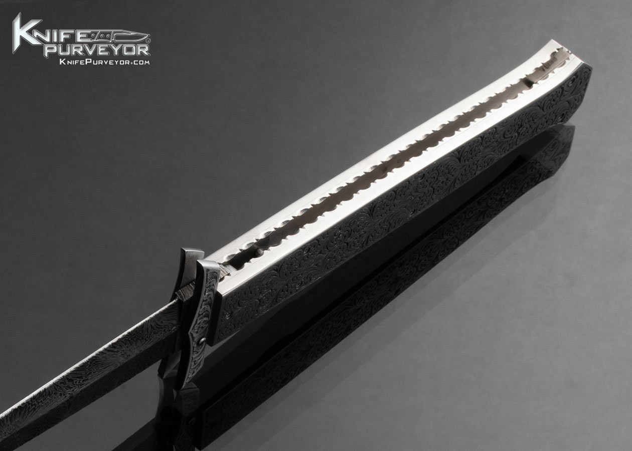 Muhammad Afaaq Custom Knife Engraved Swing Guard Auto w Damascus 16409