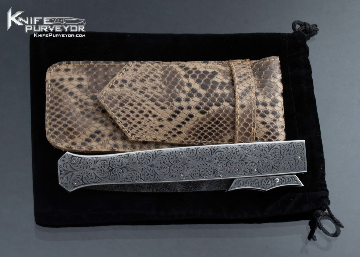 Muhammad Afaaq Custom Knife Engraved Swing Guard Auto w Damascus - Image 10