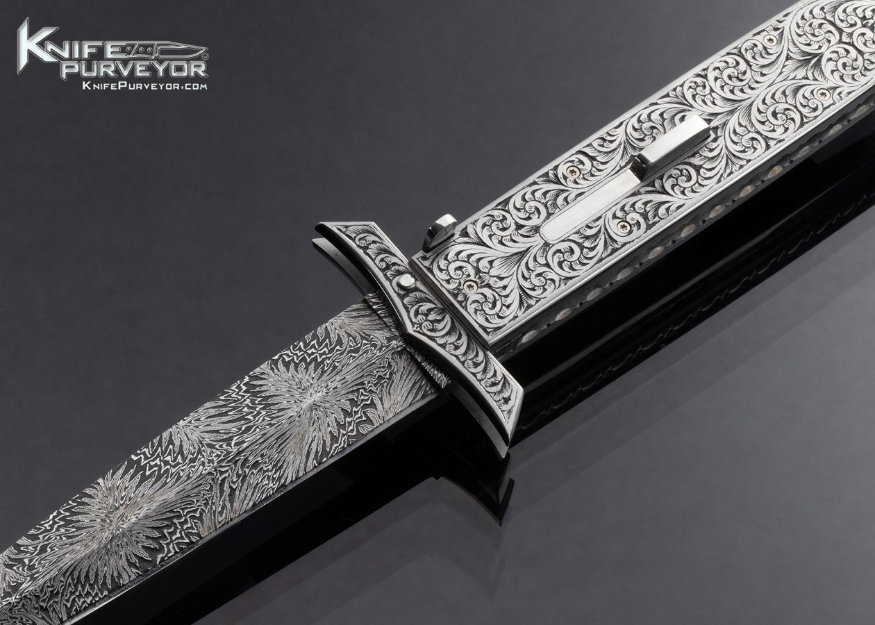 Muhammad Afaaq Custom Knife Engraved Swing Guard Auto w Damascus - Image 2