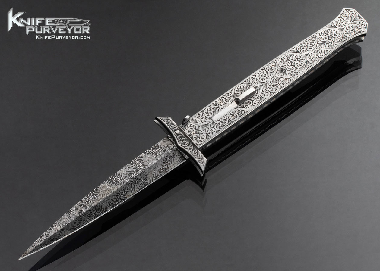 Muhammad Afaaq Custom Knife Engraved Swing Guard Auto w Damascus 16409