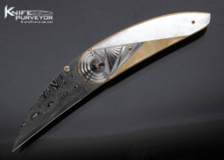 Owen Wood Custom Knife Multi-Pearl Crescent Linerlock Engraved by Amayak Stepanyan 16393