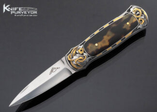 Warren Osborne Custom Knife Amber Interframe Lockback Engraved by Tim George with 24Kt Gold Inlays 16396
