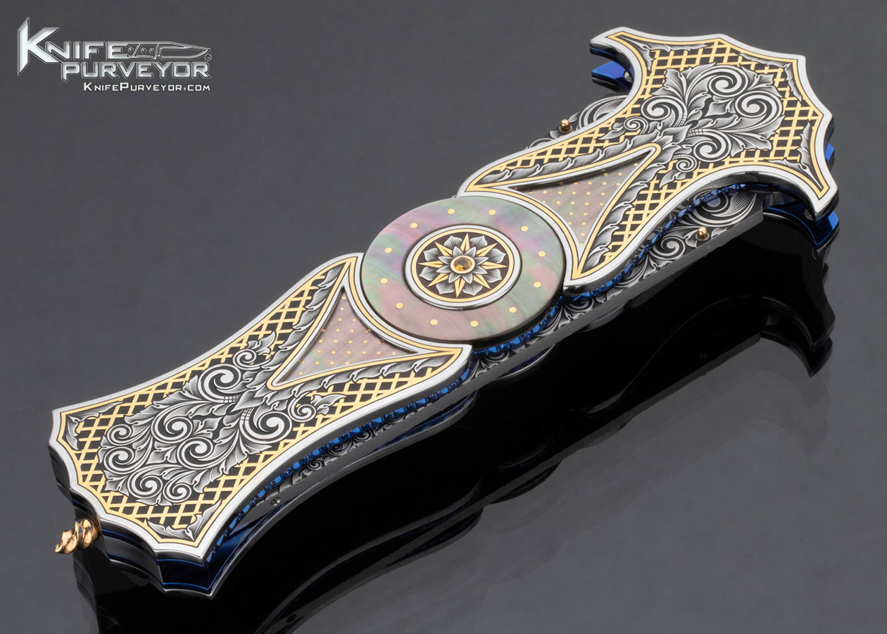 Anders-Hedlund-Custom-Knife-Sole-Authorship-Engraved-Split-Blade-Black-Lip-Pearl-Dagger-with-24Kt-Gold-Inlay-16499-open