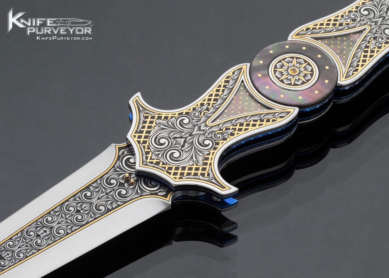 Anders-Hedlund-Custom-Knife-Sole-Authorship-Engraved-Split-Blade-Black-Lip-Pearl-Dagger-with-24Kt-Gold-Inlay-16499-open
