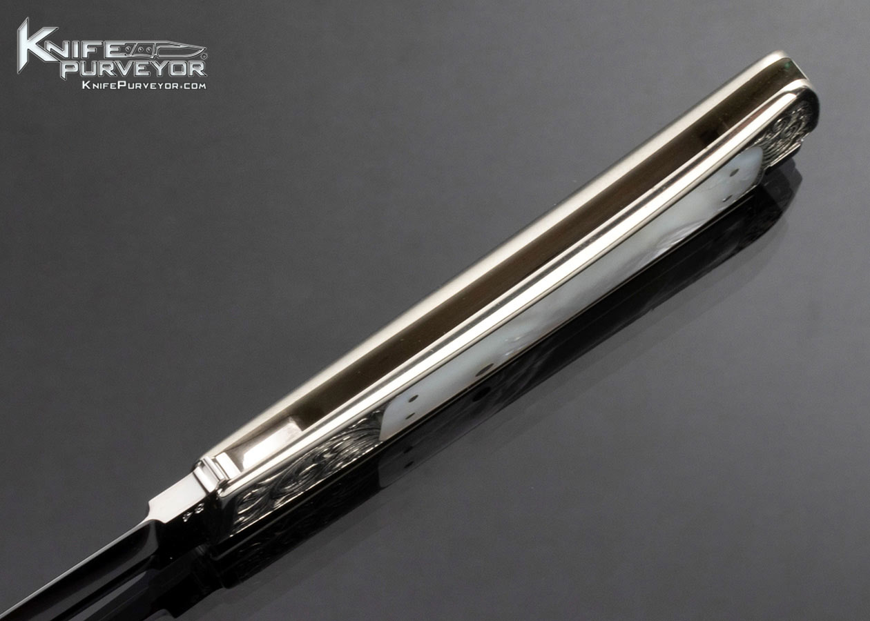 Ron Lake Custom Knife Mother of Pearl Interframe Boot Blade Tail Lock Engraved by Lynton McKenzie - Image 7