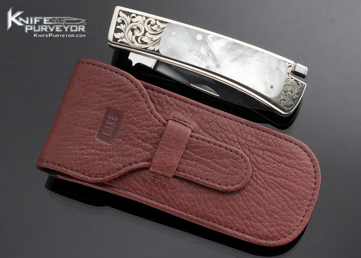 Ron Lake Custom Knife Mother of Pearl Interframe Boot Blade Tail Lock Engraved by Lynton McKenzie 16511