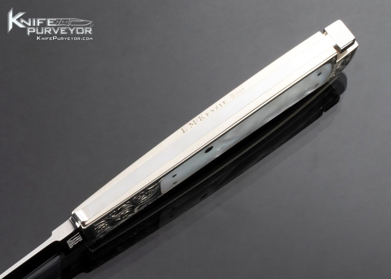 Ron Lake Custom Knife Mother of Pearl Interframe Boot Blade Tail Lock Engraved by Lynton McKenzie - Image 6