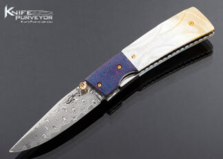 Suchat Jangtanong Custom Knife Damascus, Timascus and Carved South Sea Gold Lip Pearl Liner Lock 16461