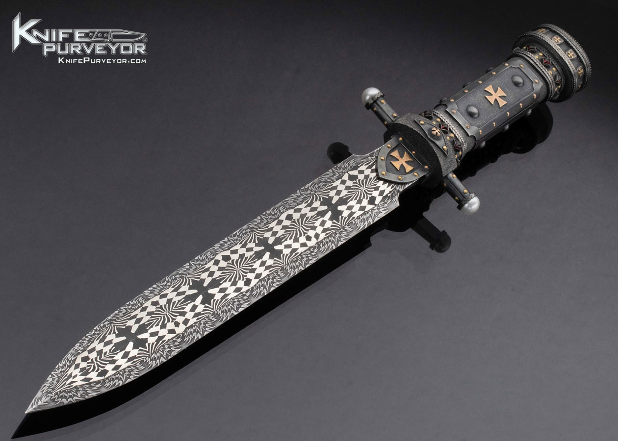 Vladimir-Kolenko-Custom-Knife-Mosaic-Damascus-Presentation-Dagger-Inlaid-with-Rubies-Gold-and-Pearls-16500