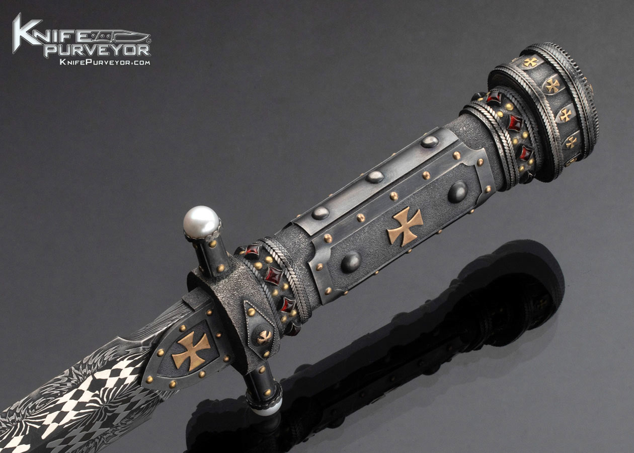 Vladimir-Kolenko-Custom-Knife-Mosaic-Damascus-Presentation-Dagger-Inlaid-with-Rubies-Gold-and-Pearls-16500