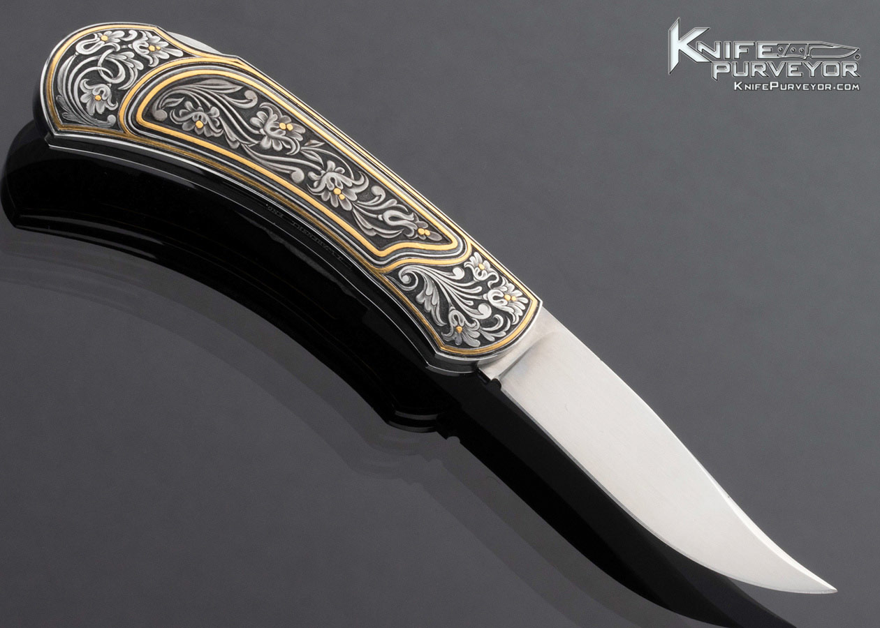 Buster Warenski “Watch Pocket” Lockback Folder Engraved by Julie Warenski 24Kt Gold Inlays - Image 4