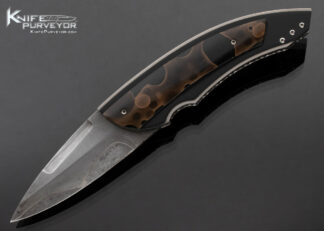 Corrie Schoeman Custom Knife Carbon Fiber and Resin Composite over Black G10 with Abalone Inlay Front Flipper 16667