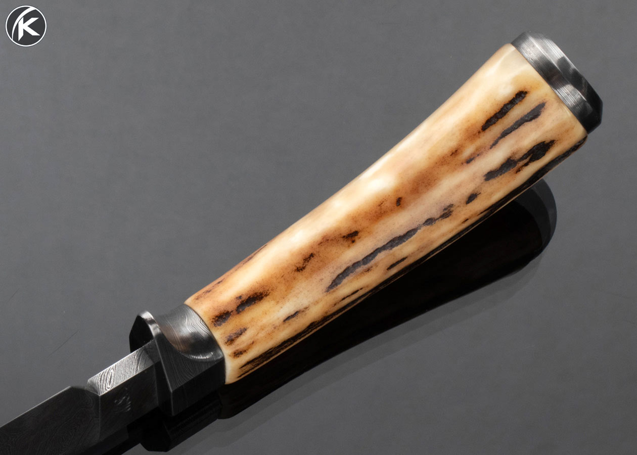 Kevin Cashen MS Custom Knife Sole Authorship Damascus Stag Hunter with Sheath 16628