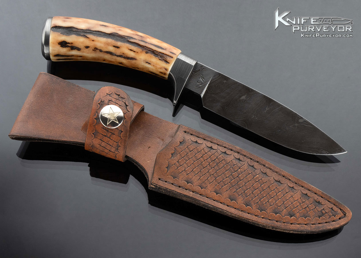 Kevin Cashen MS Custom Knife Sole Authorship Damascus Stag Hunter with Sheath - Image 3