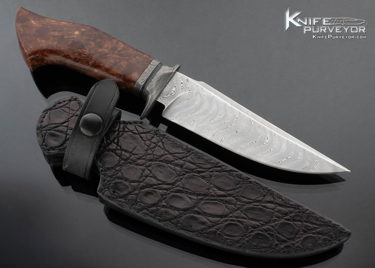 Kyle Gahagan Custom Knife Sole Authorship Damascus and Wood Fixed Blade - Image 3