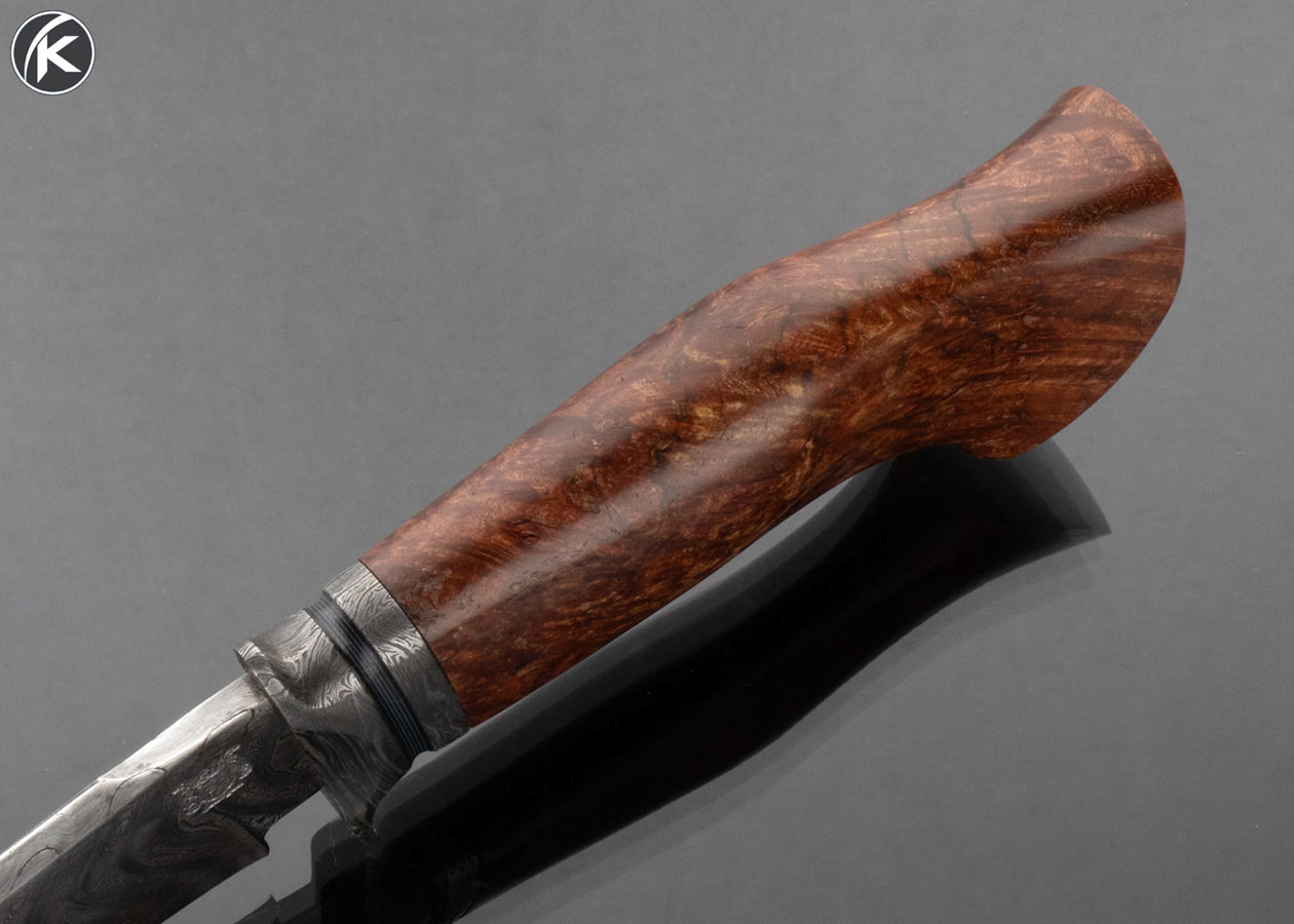 Kyle Gahagan Custom Knife Sole Authorship Damascus and Wood Fixed Blade - Image 4