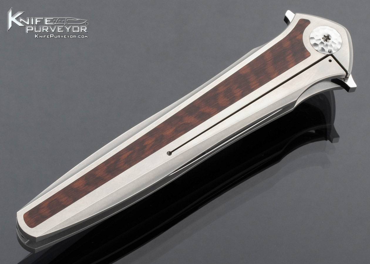 Lionel Lalague Custom Knife Polished Damascus Snakewood Interframe Framelock Flipper - Image 3