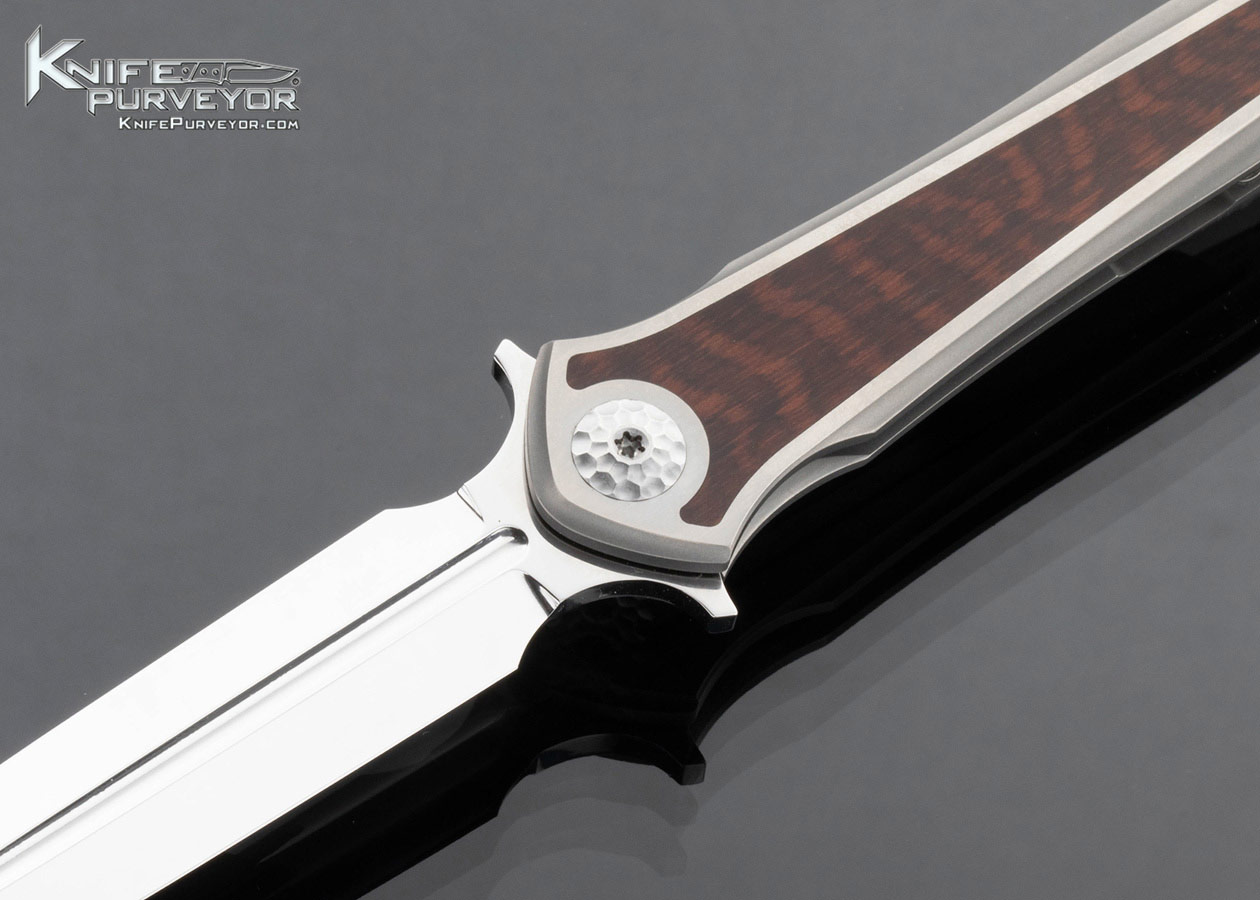 Lionel Lalague Custom Knife Polished Damascus Snakewood Interframe Framelock Flipper - Image 2