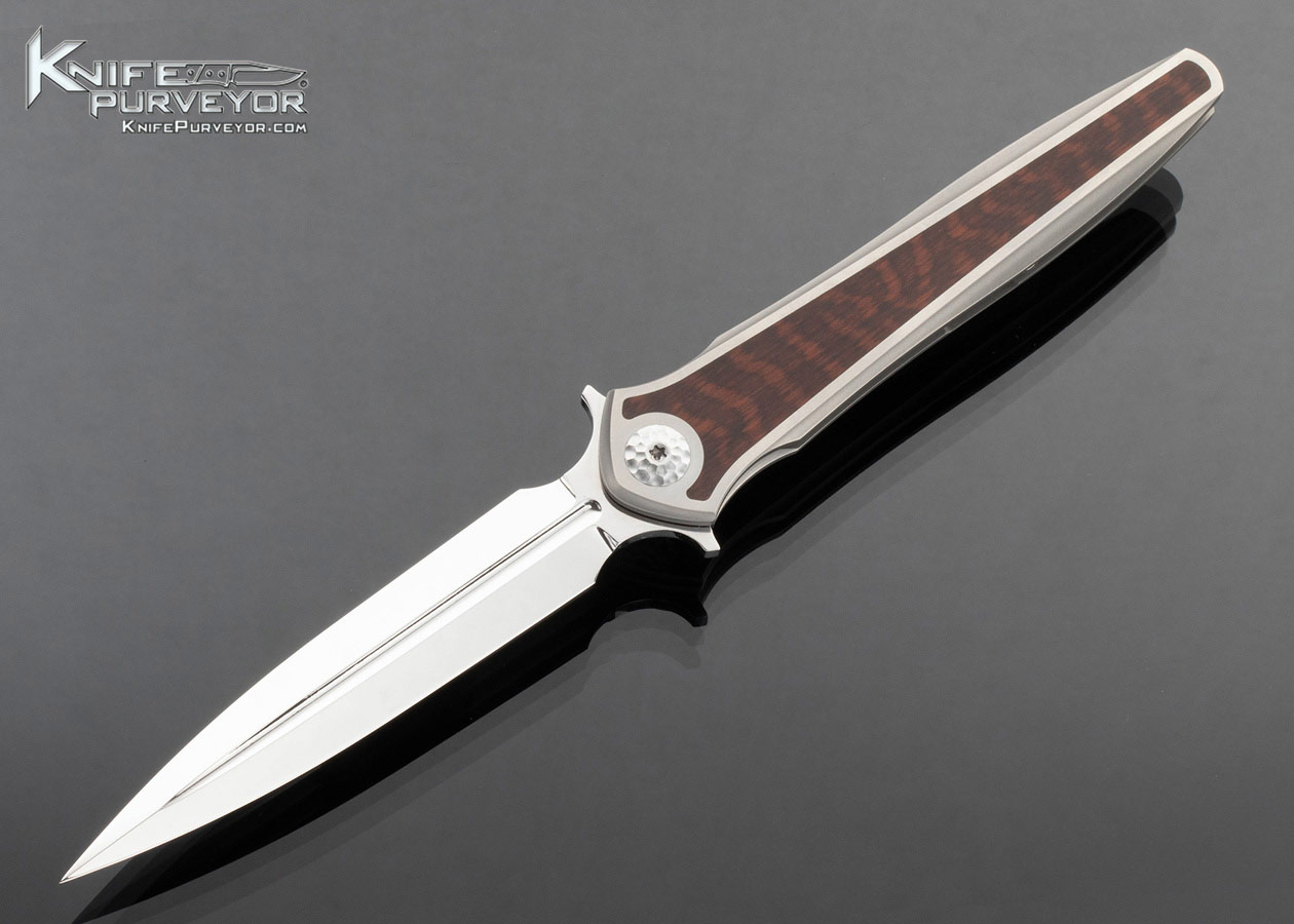 Lionel Lalague Custom Knife Polished Damascus Snakewood Interframe Framelock Flipper 16685