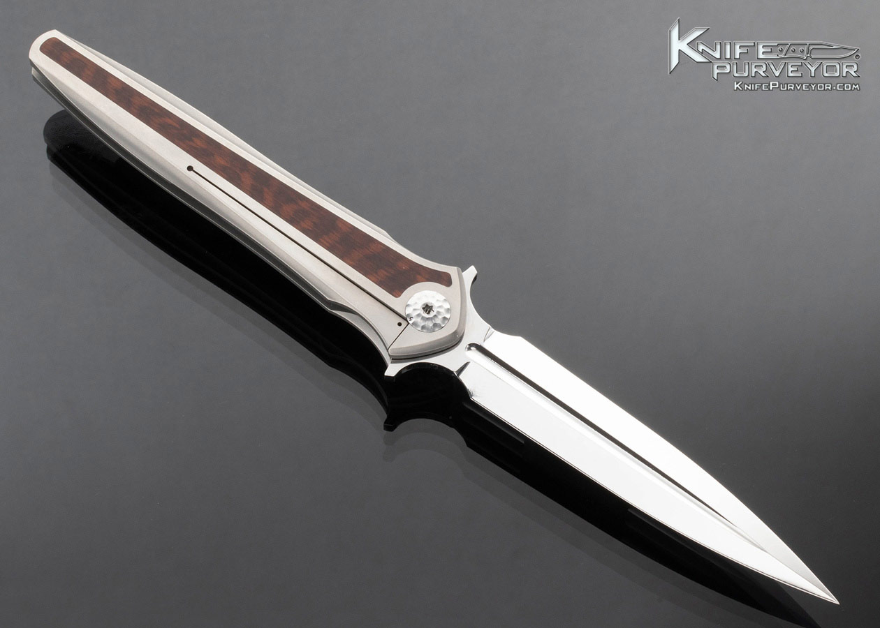 Lionel Lalague Custom Knife Polished Damascus Snakewood Interframe Framelock Flipper - Image 4