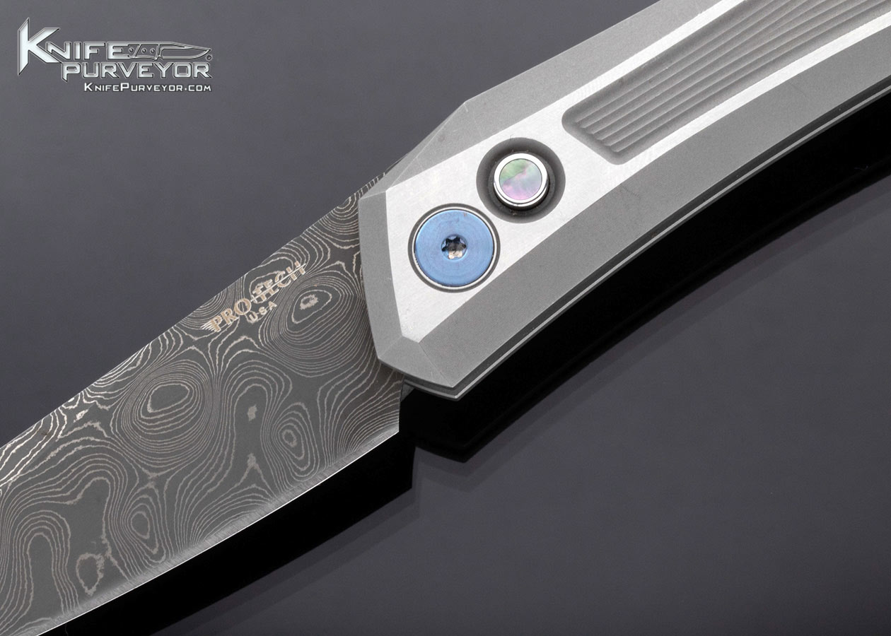 ProTech D. Sinkevich Design Oligarch Stainless Steel with Chad Nichols Virus Damascus Button Lock Auto 19 of 100 - Image 2
