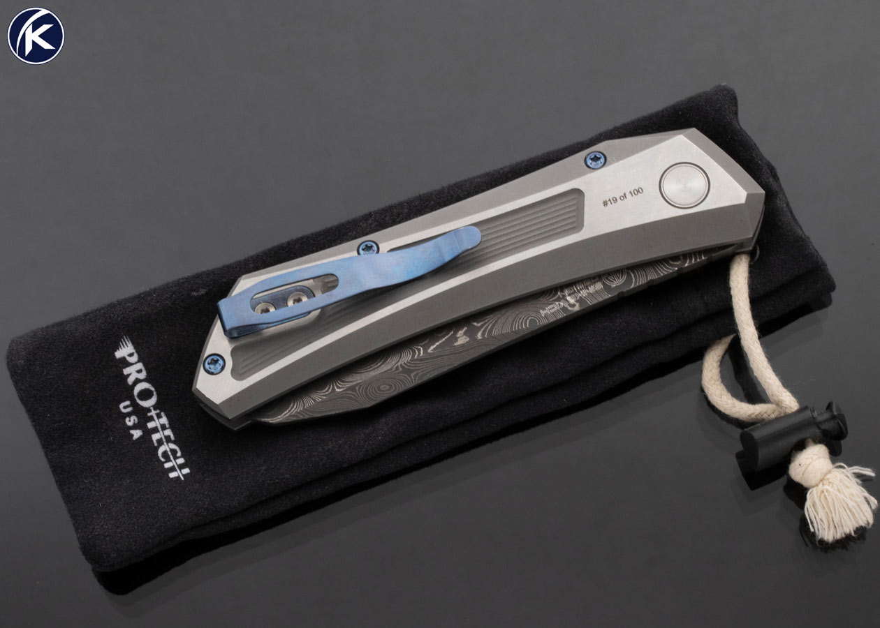ProTech D. Sinkevich Design Oligarch Stainless Steel with Chad Nichols Virus Damascus Button Lock Auto 19 of 100 16668