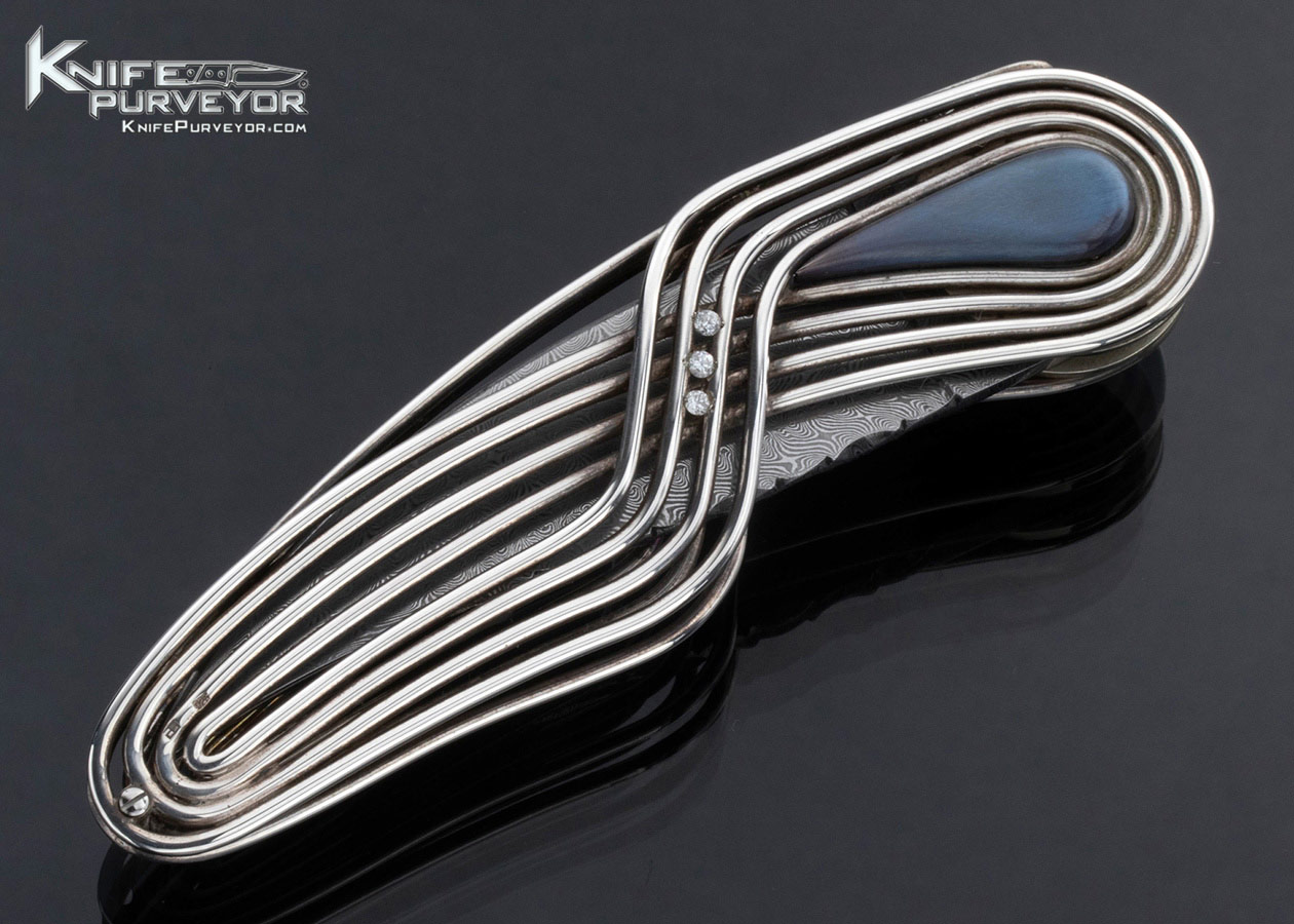 Arthur Soppera Custom Knife Turkish Twist Damascus, Titanium and Fine Silver Button Lock - Image 3