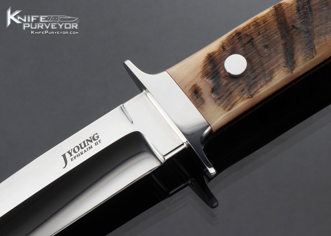 John Young Custom Knife Book Matched Ram's Horn 5 Inch Fighter with Leather Sheath - Image 2