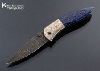 Rick Dunkerley Custom Knife Damascus and Mokume with Dyed Giraffe Bone Linerlock 16795