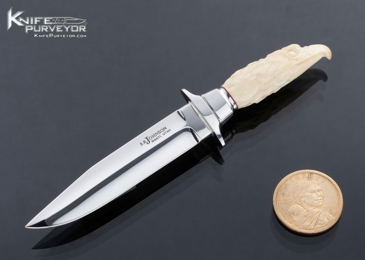 Steve Johnson Custom Knife Miniature Bowie with Carved Mammoth Eagle Handle 16056