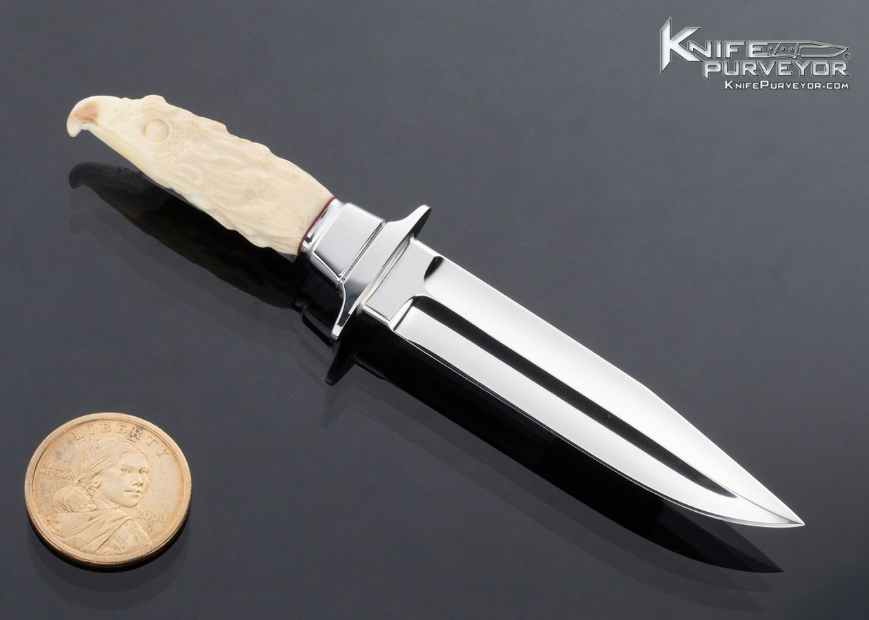 Steve Johnson Custom Knife Miniature Bowie with Carved Mammoth Eagle Handle 16056