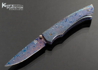 William Tuch Custom Knife Devin Thomas Raindrop Damascus Carved Linerlock Folder 16804