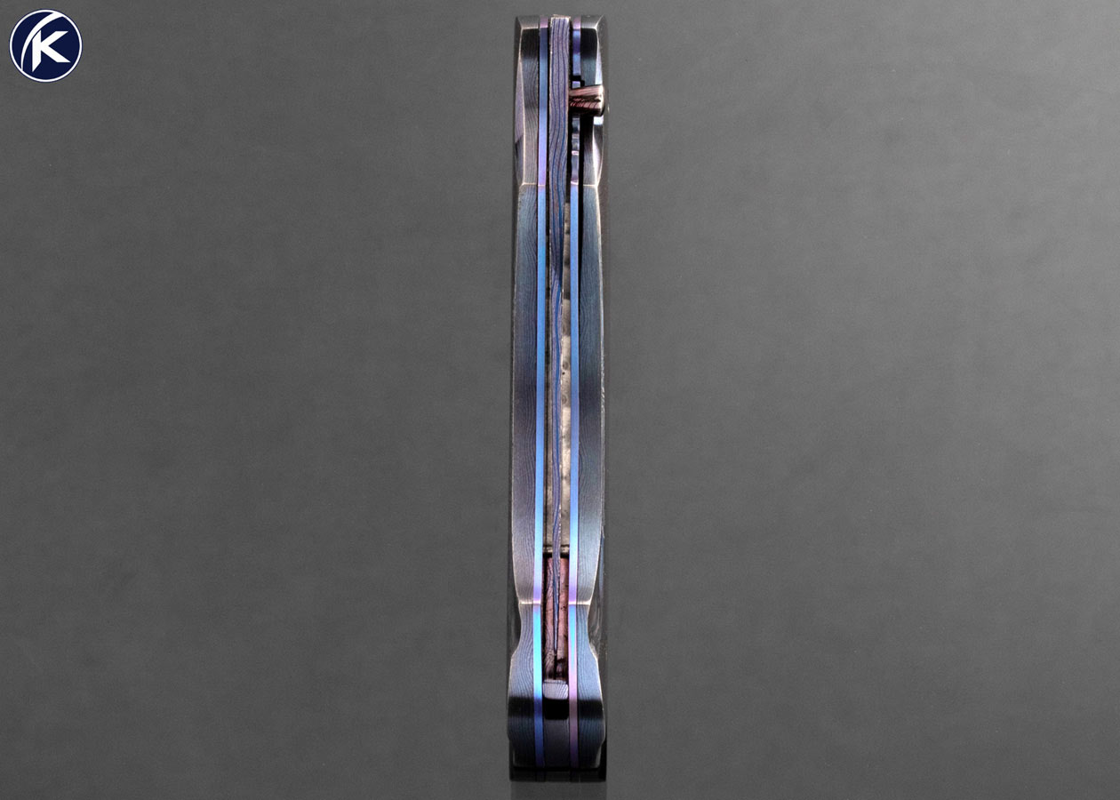 William Tuch Custom Knife Devin Thomas Raindrop Damascus Carved Scale Release Dual Action Automatic Linerlock Sparrowhawk Folder - Image 7