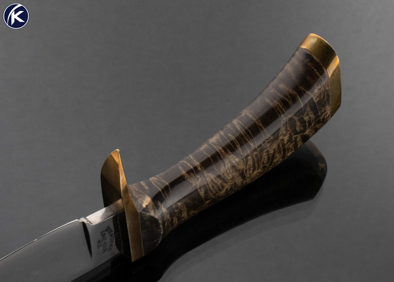 Bill Moran Custom Knife Curly Maple and Brass Camp Skinning Knife 16825