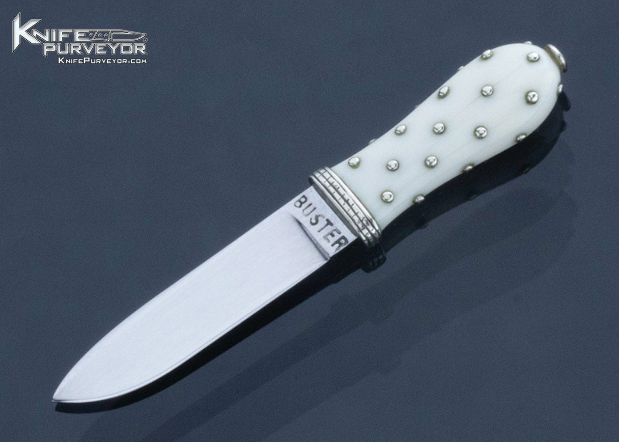 Buster Warenski Custom Knife Miniature Fossil Walrus with Raised Silver Pins Inlaid 16915
