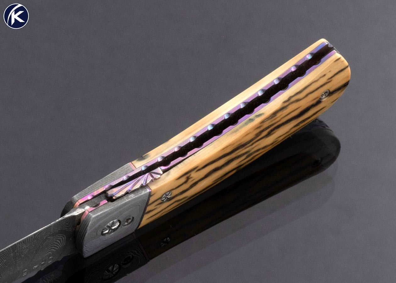 Butch Vallotton Custom Knife Damascus and Mammoth Auto Linerlock - Image 6
