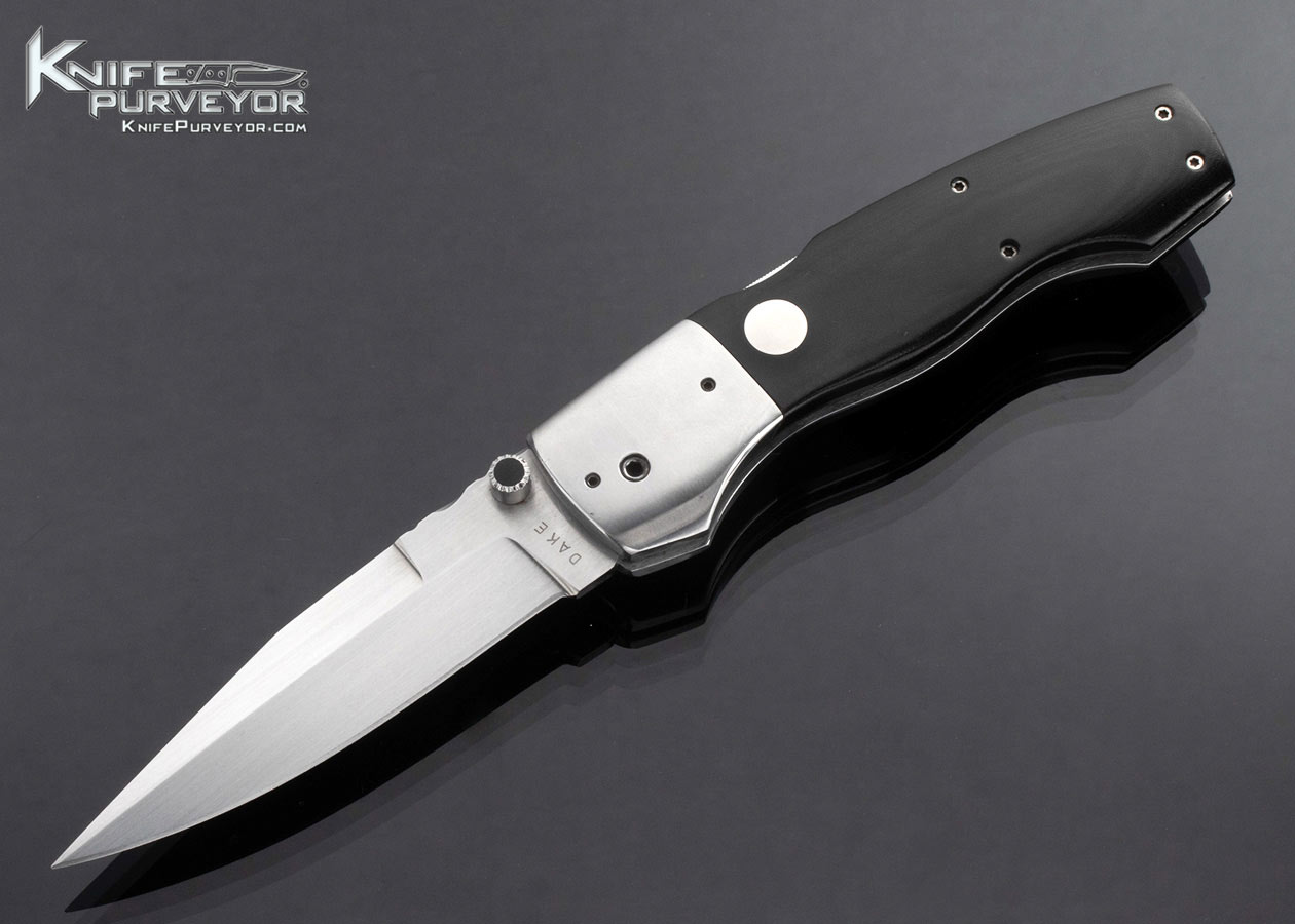 Charlie Dake Custom Knife Black Linen Micarta Covert Double Action Automatic Leaf Spring Mid Lock 16861