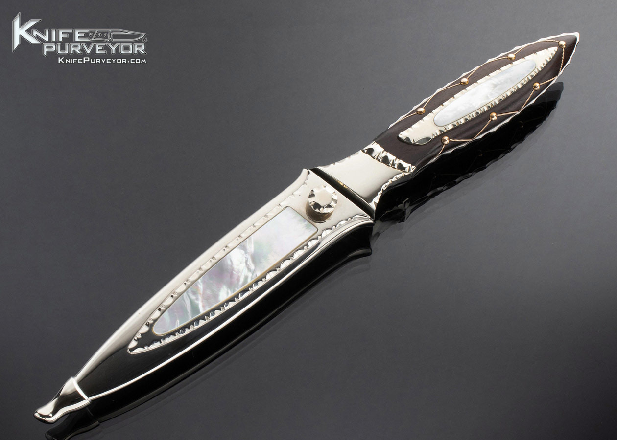 Corbit Sigman Custom Knife Ebony and Pearl Fighter with Metal Scabbard 13898