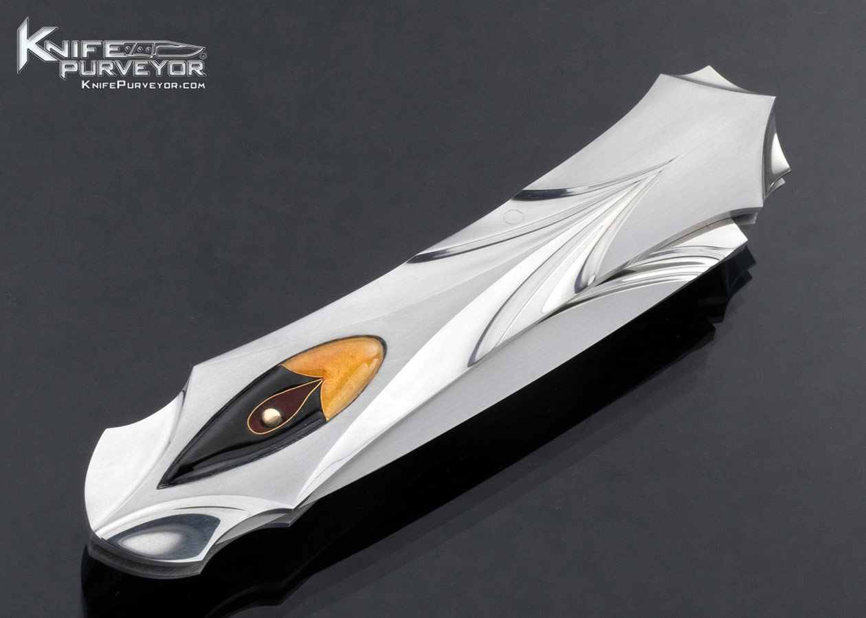 Elizabeth Loerchner Custom Knife Cloisonne and Fluted and Carved Steel Lockback - Image 3