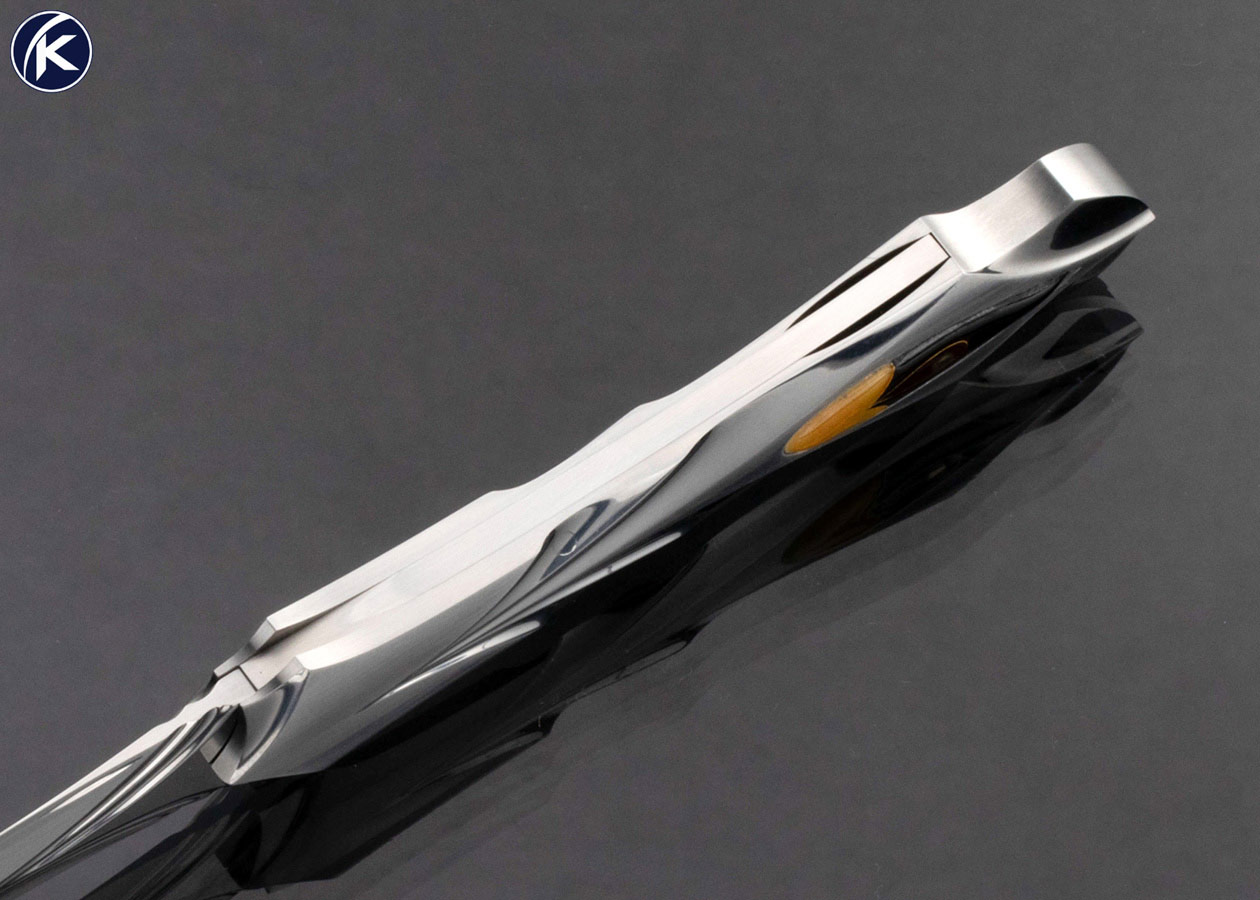 Elizabeth Loerchner Custom Knife Cloisonne and Fluted and Carved Steel Lockback - Image 5