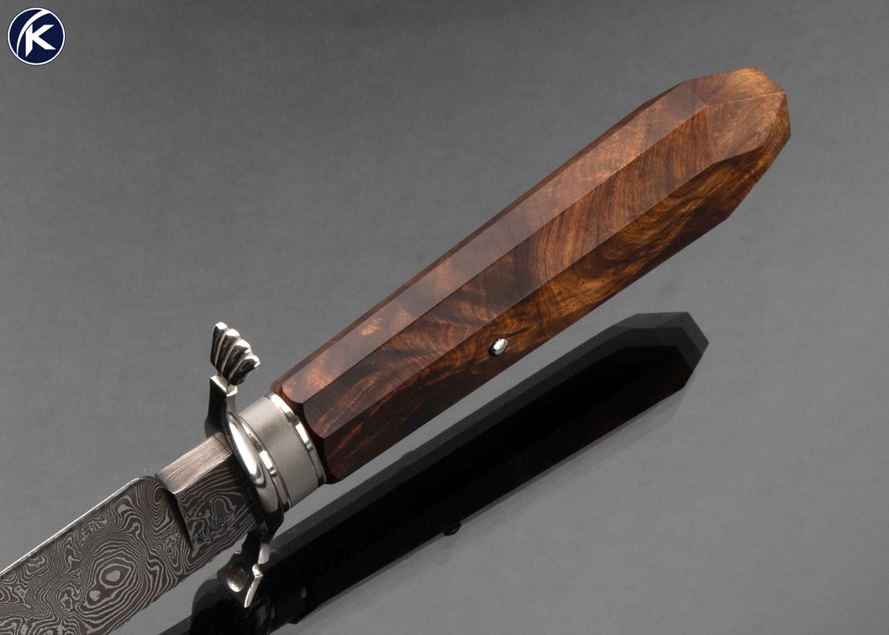 J.S. Stuart Smith Custom Knife Damascus and Massaranduda Coffin Bowie 16977