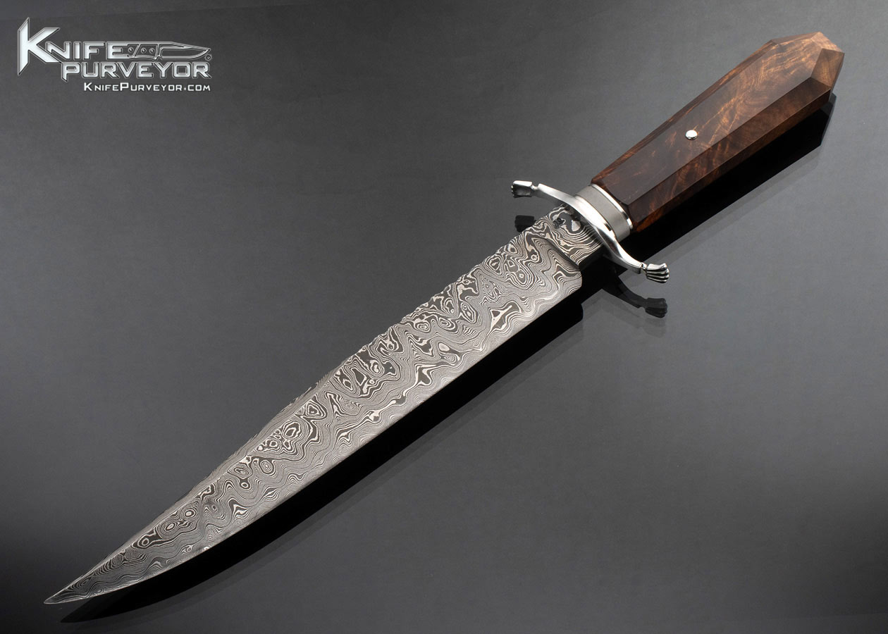 J.S. Stuart Smith Custom Knife Damascus and Massaranduda Coffin Bowie 16977