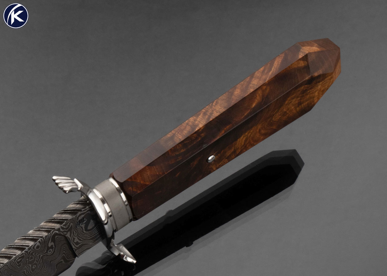 Stuart Smith J.S. Custom Knife Damascus and Massaranduda Coffin Bowie - Image 6