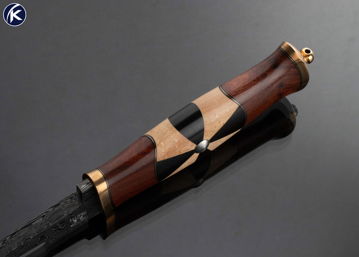 J.S. Stuart Smith Custom Knife Shield Maiden Puukko with Damascus Snake Bean, Ebony and Maple 16978